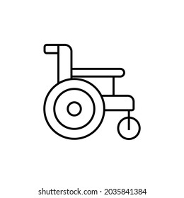 Wheelchair icon, in outline form, vector illustration of a wheelchair.