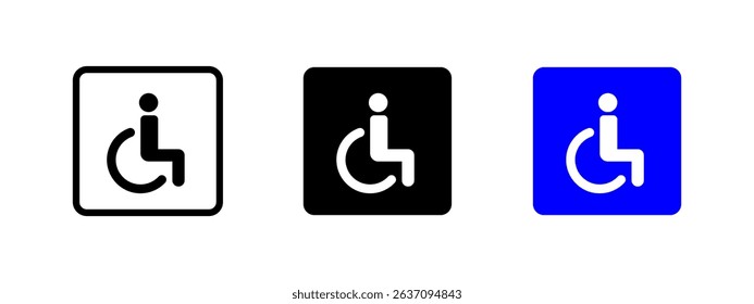 Wheelchair icon. Person sitting in a wheelchair inside a square sign vector illustration. Indicates accessible facilities for people with disabilities. Universal accessibility symbol.