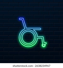 Wheelchair icon representing accessibility and mobility, neon, ideal for healthcare facilities, disability services, and inclusive design.wheelchair flat icon design. neon style..