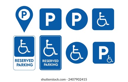 Wheelchair icon set, Handicapped or accessibility parking only signs for apps, web and print