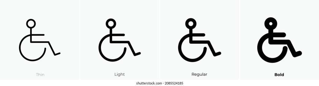 icono de silla de ruedas. Diseño delgado, ligero y audaz aislado en un fondo blanco