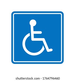 Wheelchair icon vector, handicapped or accessibility parking or access sign flat blue vector icon for apps and print. disabled person symbol