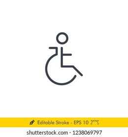 Wheelchair Icon / Vector - In Line / Stroke Design