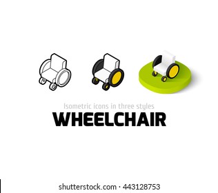 Wheelchair icon, vector symbol in flat, outline and isometric style