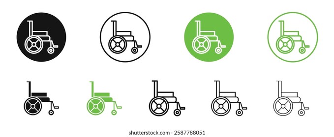 Wheelchair icons in black and green colors collection