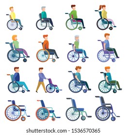 Wheelchair icons set. Cartoon set of wheelchair vector icons for web design