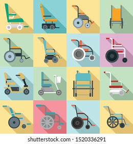 Wheelchair icons set. Flat set of wheelchair vector icons for web design