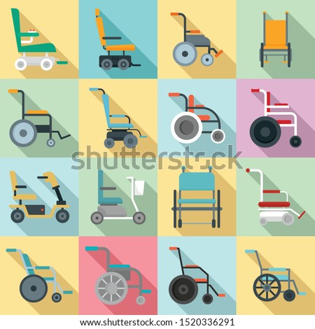Wheelchair icons set. Flat set of wheelchair vector icons for web design