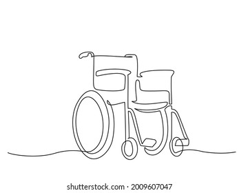 Wheelchair For Invalid. Continuous One Line Drawing. Vector Illustration