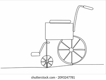 
Wheelchair for invalid. Draw one continuous line. Vector illustration