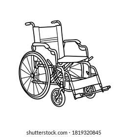 Wheelchair isolated on a white background. For people with disabilities. Vector illustration in Doodle style