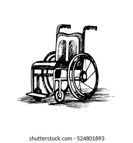 Wheelchair isolated on white background. Vector wheel sketch illustration.