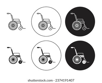 Wheelchair line icon set. Disabled handicap wheelchair icon in black color for ui designs.