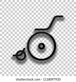 Wheelchair. Linear, thin outline. Black glass icon with soft shadow on transparent background