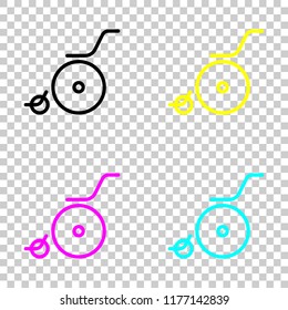 Wheelchair. Linear, thin outline. Colored set of cmyk icons on transparent background