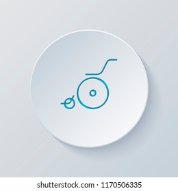 Wheelchair. Linear, thin outline. Cut circle with gray and blue layers. Paper style
