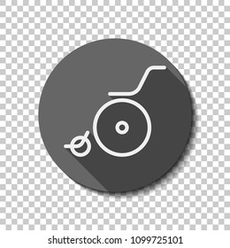 Wheelchair. Linear, thin outline. flat icon, long shadow, circle, transparent grid. Badge or sticker style