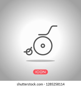 Wheelchair. Linear, thin outline. Icon under spotlight. Gray background