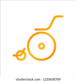Wheelchair. Linear, thin outline. Orange sign with low light on white background