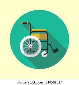 Wheelchair long shadow flat design medical icon. Vector illustration.