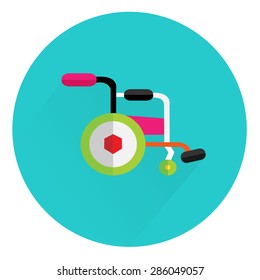 Wheelchair long shadow flat design medical icon. Vector illustration.