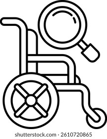 A wheelchair with a magnifying glass on the handle