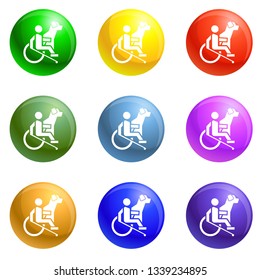 Wheelchair man dog guide icons vector 9 color set isolated on white background for any web design 