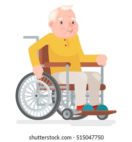 Wheelchair Old Man Character Sit Adult Icon Cartoon Vector Illustration