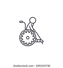 Wheelchair and old person linear icon concept. Wheelchair and old person line vector sign, symbol, illustration.