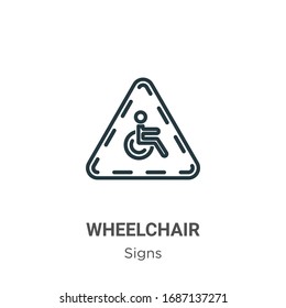 Wheelchair outline vector icon. Thin line black wheelchair icon, flat vector simple element illustration from editable signs concept isolated stroke on white background
