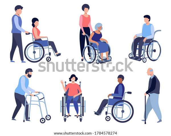 Wheelchair Person Disabled People Set Volunteer Stock Vector (Royalty ...