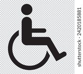 WHEELCHAIR PICTOGRAM, DISABILITY BLACK ICON, REDUCED MOBILITY