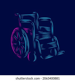 Wheelchair pop art logo. Medical colorful design with dark background. Abstract vector illustration. Isolated black background for t-shirt, poster, clothing, merch, apparel, badge design