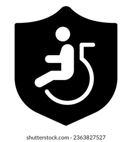 Rollstuhlschutz-Symbol, Behindertenkonzept, Rollstuhlbehindertenschild auf weißem Hintergrund, Symbol für Rollstuhlschutz im Glyph-Stil. Vektorgrafik