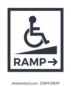 Wheelchair Ramp Accessibility Icon with Arrow Symbol. Inclusive Mobility Design.
