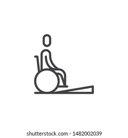 Wheelchair Ramp Up Line Icon. Handicapped Man Linear Style Sign For Mobile Concept And Web Design. Disabled Ramp Up Outline Vector Icon. Symbol, Logo Illustration. Vector Graphics