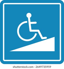 Wheelchair ramp sign in blue and white . Access ramp sign . Vector illustration