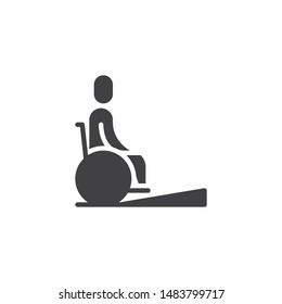 Wheelchair Ramp Up Vector Icon. Handicapped Man Filled Flat Sign For Mobile Concept And Web Design. Disabled Ramp Up Glyph Icon. Symbol, Logo Illustration. Vector Graphics