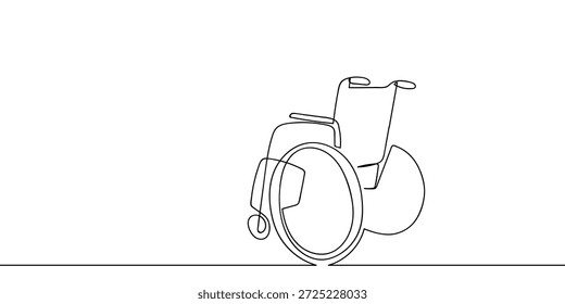 Wheelchair rear view, continuous single line art. Minimalist vector illustration on transparent background