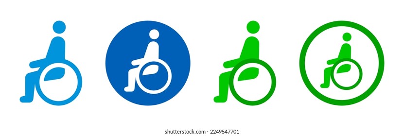 Wheelchair, rehabilitation, nursing care vector icon material set blue green