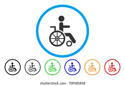Wheelchair rounded icon. Vector illustration style is a gray flat iconic wheelchair symbol inside a circle. Additional color variants are black, gray, green, blue, red, orange.