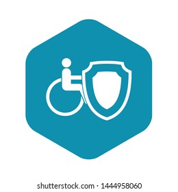 Wheelchair and safety shield icon. Simple illustration of wheelchair and safety shield vector icon for web