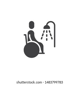 Wheelchair shower vector icon. filled flat sign for mobile concept and web design. Disabled restroom glyph icon. Symbol, logo illustration. Vector graphics