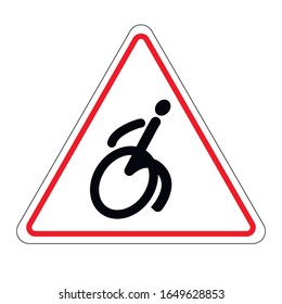 Wheelchair sign. triangular attention sign with a wheelchair user. 