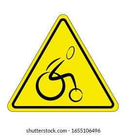 Wheelchair sign. triangular attention sign with a wheelchair user. A warning sign about the movement of disabled people