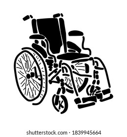 Wheelchair silhouette, black outline of mobility aid for people with disabilities, health and medicine, accessible environment vector illustration 