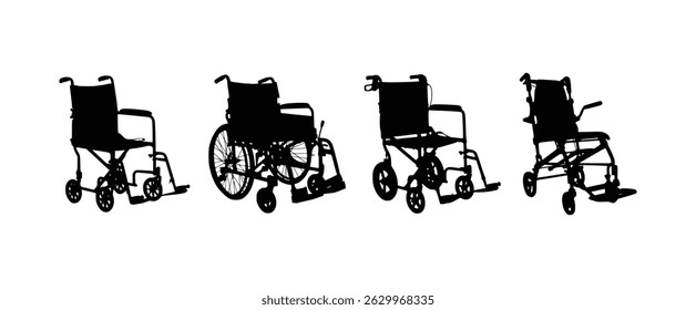 Wheelchair silhouette set with various icons