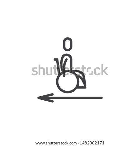 Wheelchair slope way sign line icon. linear style sign for mobile concept and web design. Disability wheelchair direction pointer outline vector icon. Symbol, logo illustration. Vector graphics