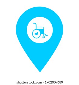 Wheelchair store location map pin pointer icon. Element of map point for mobile concept and web apps. Icon for website design and app development. Premium disability icon sign