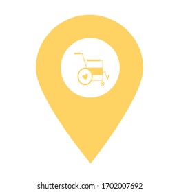 Wheelchair store location map pin pointer icon. Element of map point for mobile concept and web apps. Icon for website design and app development. Premium disability icon sign
